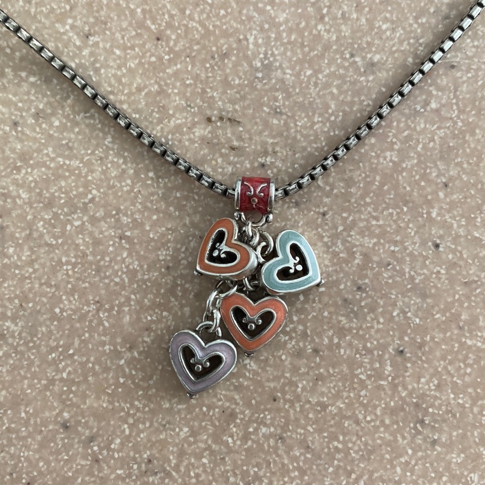 Brighton Vintage Hand-Enameled Dangling Hearts Necklace! Retired!